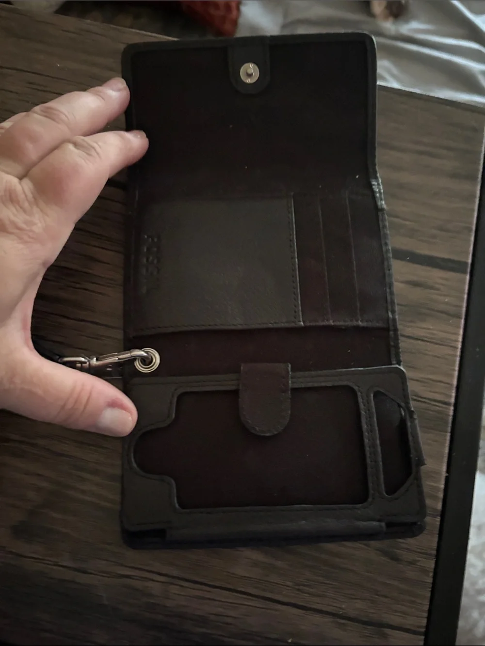 Fossil Black Leather Wristlet Wallet with Silver Hardware